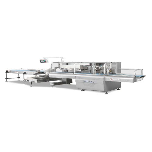 Flow pack packaging system for large and heavy products