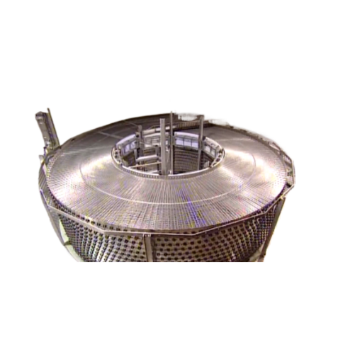 Self-stacking belt for industrial freezers