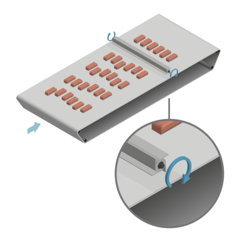Zarovnávač riadkov na balenie výrobkov