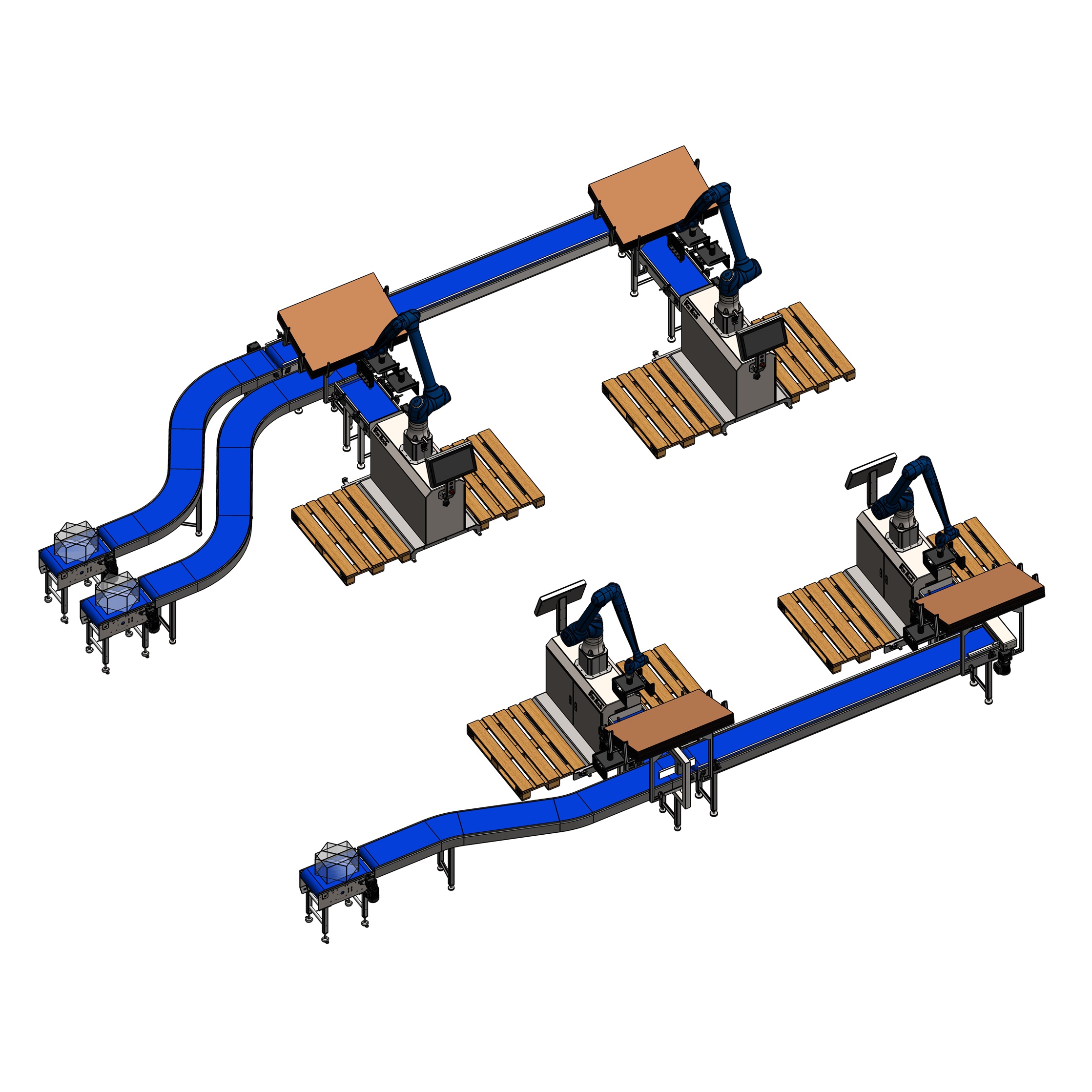 Viacriadkový paletizátor Cobot pre paralelné výrobné toky