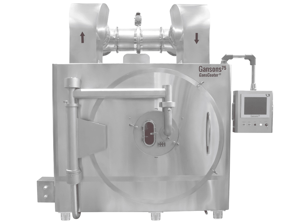 Tablet coating machine for uniform pharmaceutical film and functional coatings