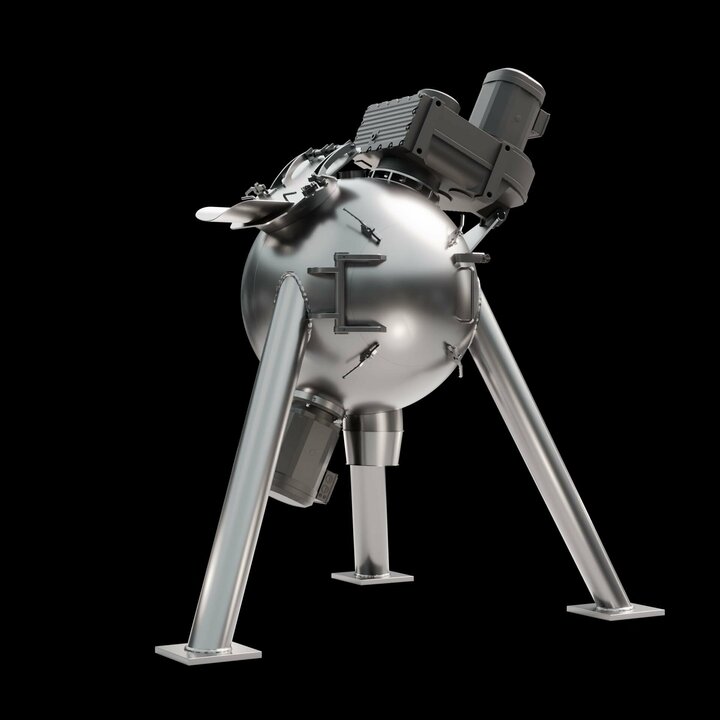 Наклонный сферический смеситель для добавления порошков и жидкостей